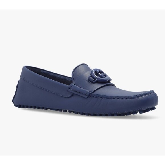 Gucci Men’s Leather Moccasins Clove Calf Soft Loafers Washed Indigo 692379 UK4.5